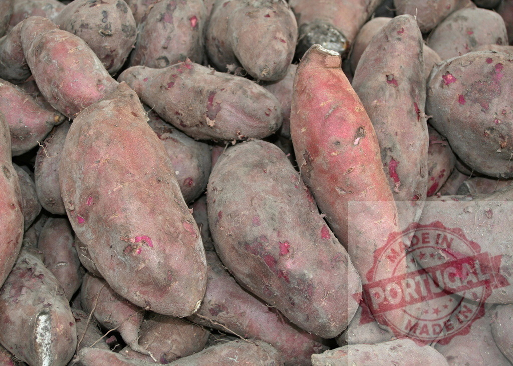 Organic sweet potato root vegetable food harvest background | Freshly picked sweet potatoes displayed, ready for market sale and healthy eating - Realized with Pictrs.com