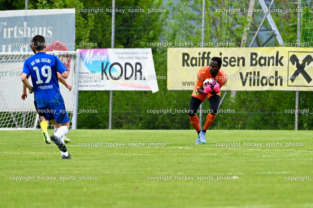 FC Faakersee vs. URC Thal Assling | #99 Ayotunde Ezekiel Ikuepamitan URC Thal Assling, #19 David Bürgler URC Thal Assling, FC Faakersee vs. URC Thal Assling, FC Faakersee vs. URC Thal Assling am 04.05.2025 in Finkenstein (Sportplatz Finkenstein), Austria, (Photo by Bernd Stefan)