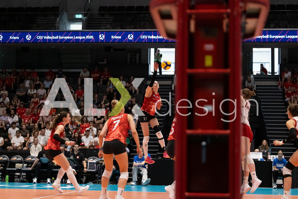 Austria v Switzerland - CEV European League Women | KRIENS, SWITZERLAND - JUNE 14: JULIE LENGWEILER of Switzerland attack / spike during the CEV European League match between Austria and Switzerland at Pilatus Arena on June 14, 2026 in Kriens, Switzerland. - Realisiert mit Pictrs.com
