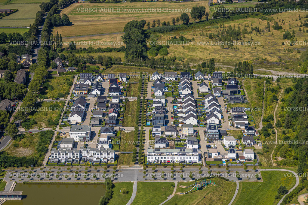 Dinslaken240803108 | Luftbild, Wohnsiedlung Im Kauenkorb, am Bergpark Lohberg, Oberlohberg, Dinslaken, Ruhrgebiet, Nordrhein-Westfalen, Deutschland
