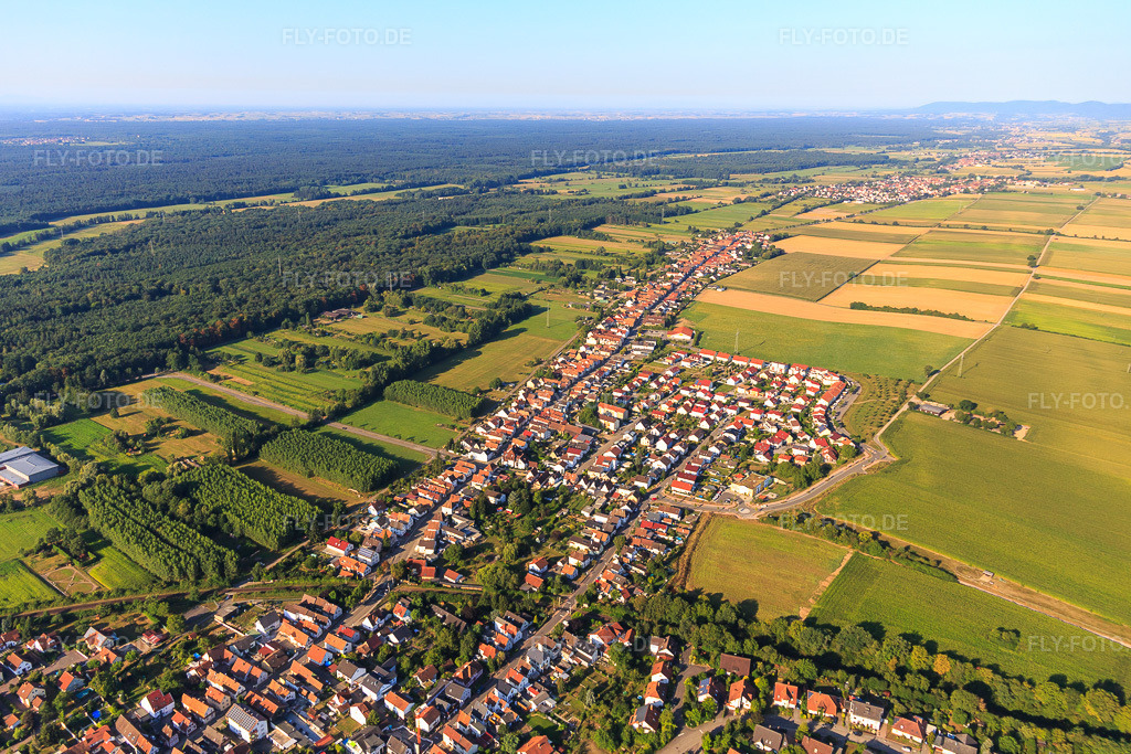 Luftbild: Saarstraße von Nordosten in Kandel im Bundesland Rheinland-Pfalz in Deutschland. Foto: IMG_109643.jpg vom 31.07.2018 durch Werner Riehm/FLY-FOTO.de
