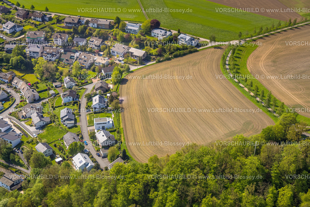 Meschede230500814 | Luftbild, Wiesen und Felder Langeloh, Bauland, Meschede-Stadt, Meschede, Sauerland, Nordrhein-Westfalen, Deutschland