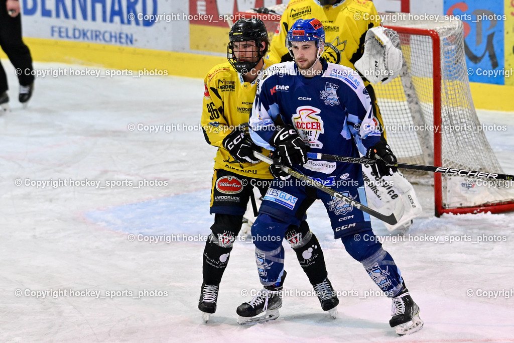 ESC Steindorf vs. EC Hornets Spittal 25.2.2024 | #96 Peharz Joshua EC Hornets Spittal, #77 Wuntschek Manuel ESC Steindorf, ESC Steindorf vs. EC Hornets Spittal 25.2.2024, ESC Steindorf vs. EC Hornets Spittal 25.2.2024 am 25.02.2024 in Steindorf (Ossiachersee Halle), Austria, (Photo by Bernd Stefan)