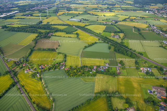 Hamm220601955 | Luftbild, Wiesen und Felder an der Provinzialstraße, Windräder, Pelkum, Hamm, Ruhrgebiet, Nordrhein-Westfalen, Deutschland