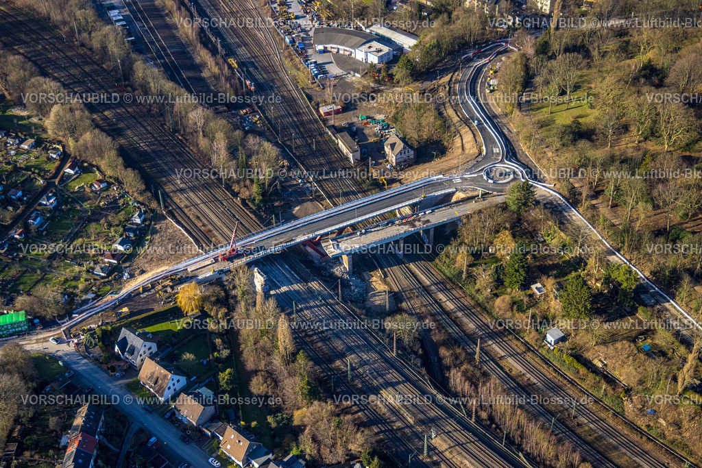 Bochum240103800 | Luftbild, Baustelle Abriss der Lohringbrücke in Altenbochum, Baustelle mit Neubau Kreisverkehr, Grumme, Bochum, Ruhrgebiet, Nordrhein-Westfalen, Deutschland
