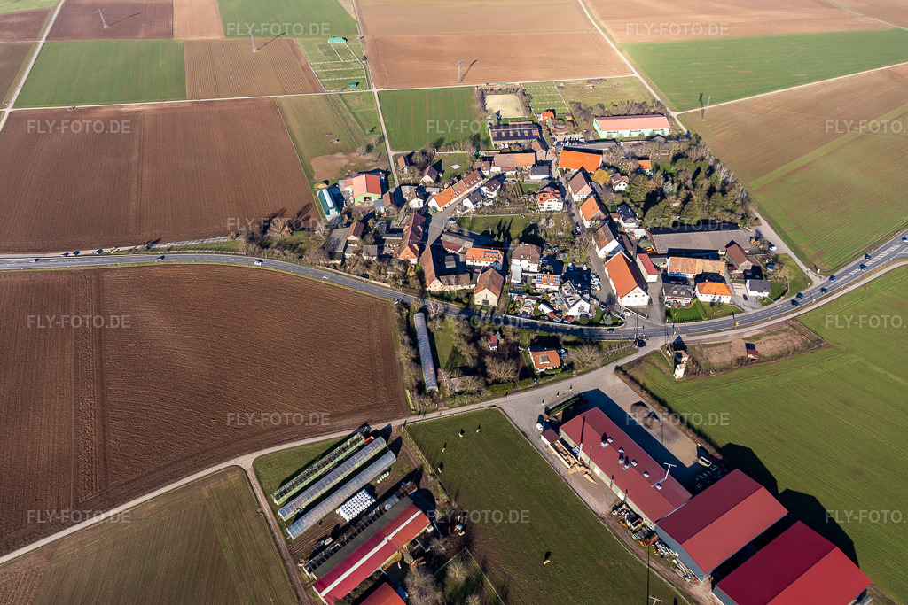Luftbild: Dorfansicht im Ortsteil Bruchhausen in Sandhausen im Bundesland Baden-Württemberg in Deutschland. Foto: IMG_125547.jpg vom 21.02.2021 durch Werner Riehm/FLY-FOTO.de
