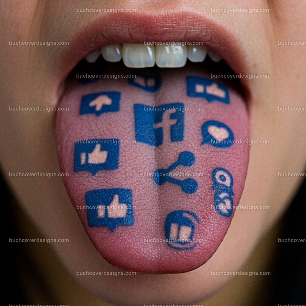 Zunge mit Facebook Symbole Logo | Entdecken Sie kreative Buch Cover Designs für Self-Publishing-Autoren und Verlage! Unsere maßgeschneiderten Designs ziehen Leser an und bringen Ihre Geschichten visuell zum Leben. Lassen Sie uns Ihr perfektes Cover gestalten!