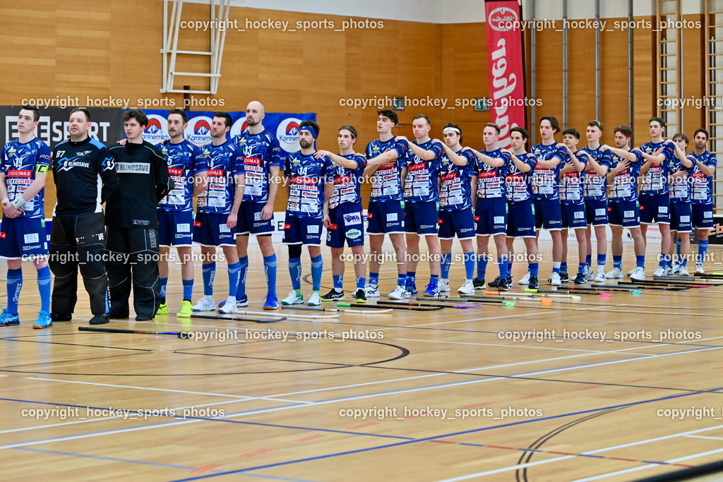 FBK Loka vs. VSV Unihockey | VSV Unihockey Mannschaft, Österreichische Nationalhymne, FBK Loka vs. VSV Unihockey, FBK Loka vs. VSV Unihockey am 23.03.2025 in Villach (Ballspielhalle St. Martin), Austria, (Photo by Bernd Stefan)