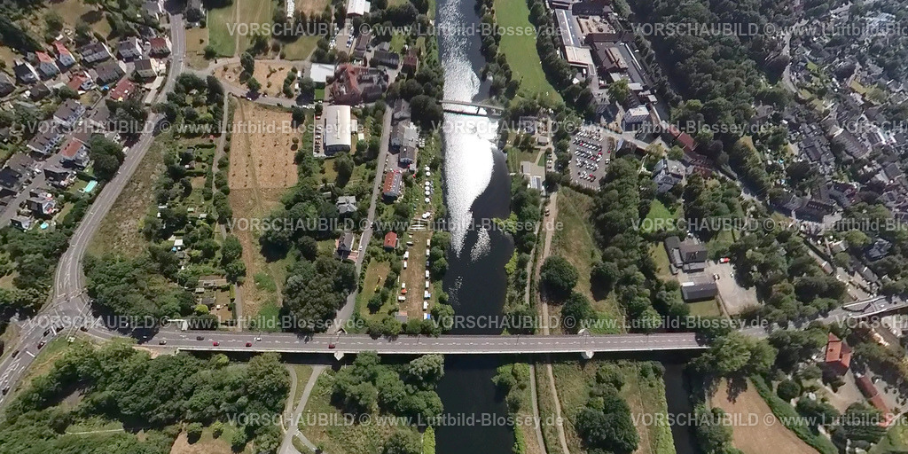 Witten20220823HerbederBruecke | Luftbild, Herbeder Ruhrbrücke und kleine Lakebrücke am Fluss Ruhr, Fisheye Aufnahme, Fischaugen Aufnahme, Ostherbede, Witten, Ruhrgebiet, Nordrhein-Westfalen, Deutschland