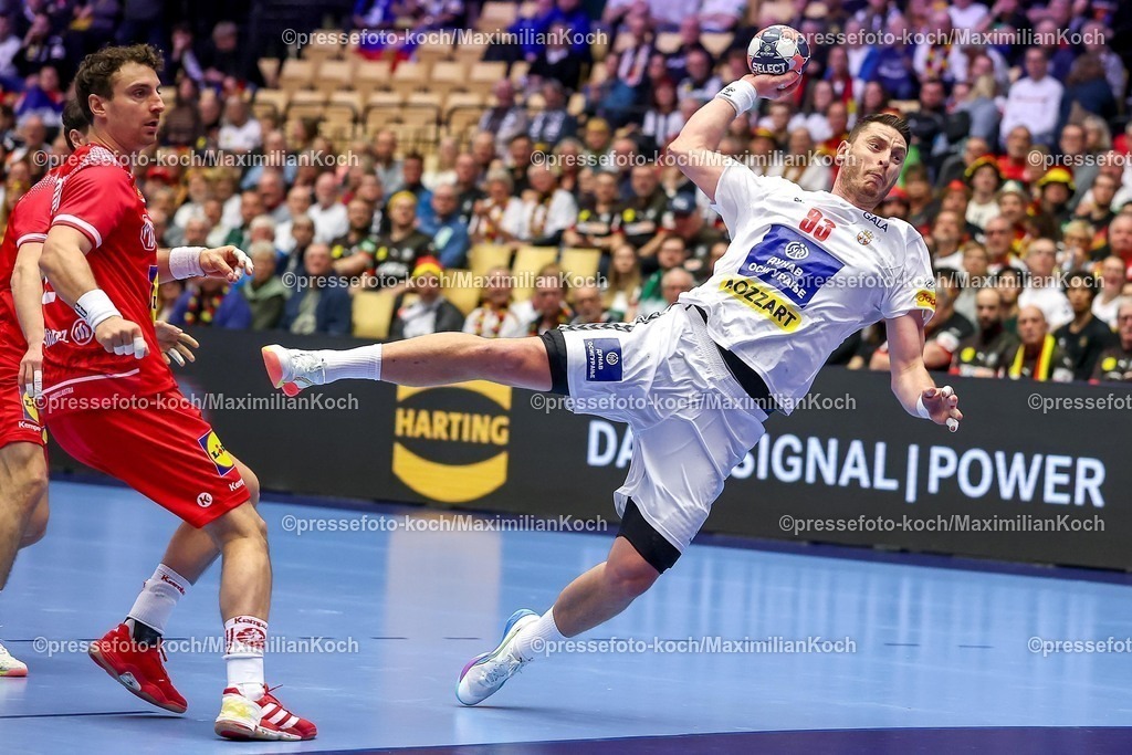 EHF19012601009 | 19.01.2026, Handball, Men's EHF EURO 2026, Österreich - Serbien, Jyske Bank Boxen in Herning, Dänemark, Preliminary Round:  Mijajlo Marsenic (Serbien #93) 