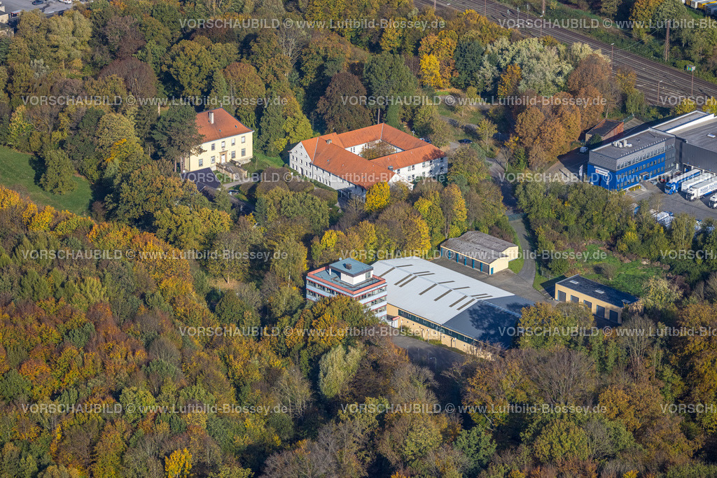 Hagen221016218 | Luftbild, Haus Busch ehem. Journalistenzentrum, Biologische Station Hagen - Umweltzentrum Hagen, NABU Hagen, Herbstwald, Boele, Hagen, Ruhrgebiet, Nordrhein-Westfalen, Deutschland