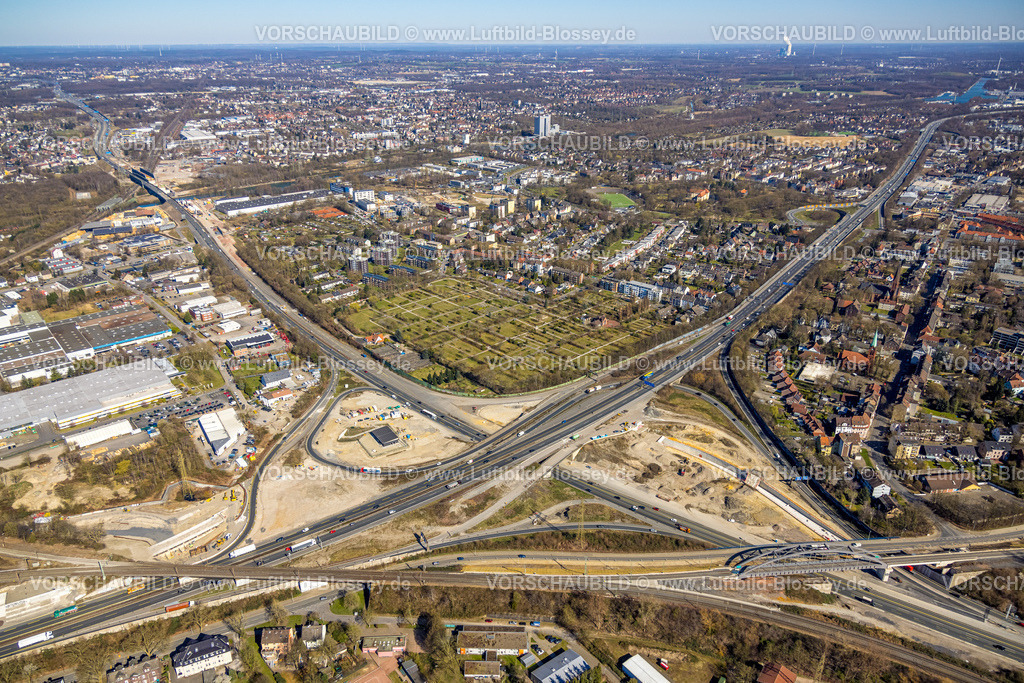 Herne250301827 | Luftbild, Baustelle Autobahnkreuz Herne, Autobahn A43 und Autobahn A42, Baukau-West, Herne, Ruhrgebiet, Nordrhein-Westfalen, Deutschland