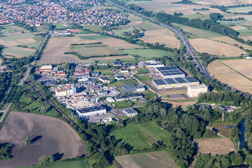 Aerial view: Ried Industrial Zone in Herrlisheim in the state Bas-Rhin, France.Photo: IMG_115007.jpg taken on 06/01/2019 by Werner Riehm/FLY-FOTO.comResolution of the original: 5472 x 3648 px