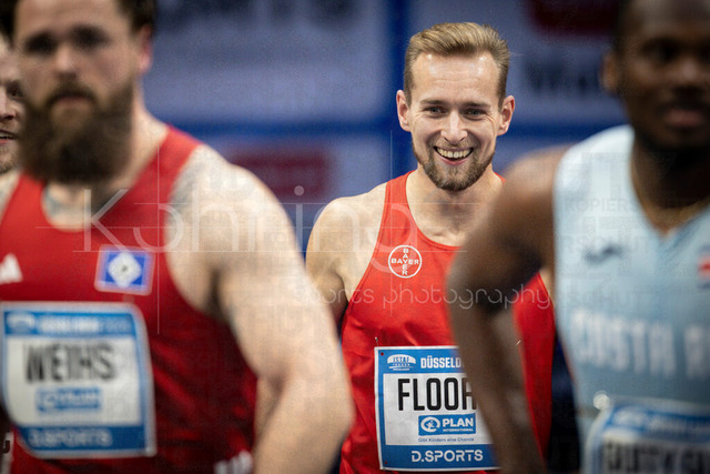 ISTAF Indoor; Duesseldorf, 24.01.2026 | DUESSELDORF, GERMANY - JANUARY 24:  Johannes Floors (GER) is laughing after the 60m para race of the  ISTAF Indoor Dusseldorf at PSD Bank Dome on January 24, 2026 in Duesseldorf, Germany. 