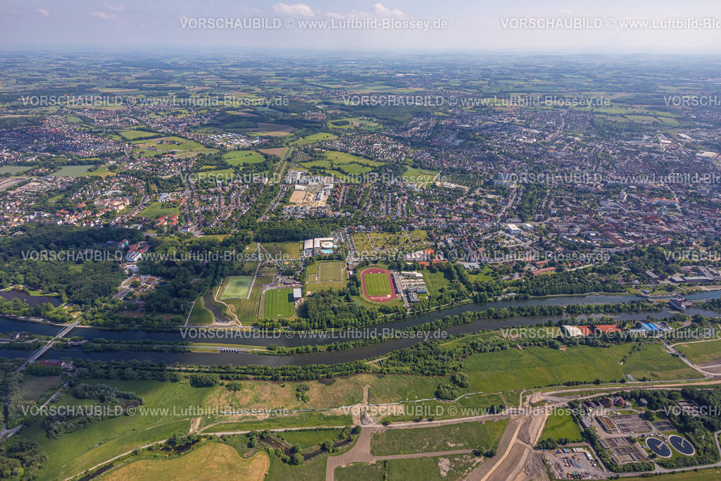 Hamm220504824 | Luftbild, Sportzentrum Ost mit Jahnstadion, Maximare Erlebnistherme Bad Hamm, Ostenfriedhof, Datteln-Hamm-Kanal, Fluss Lippe, Mitte, Hamm, Ruhrgebiet, Nordrhein-Westfalen, Deutschland