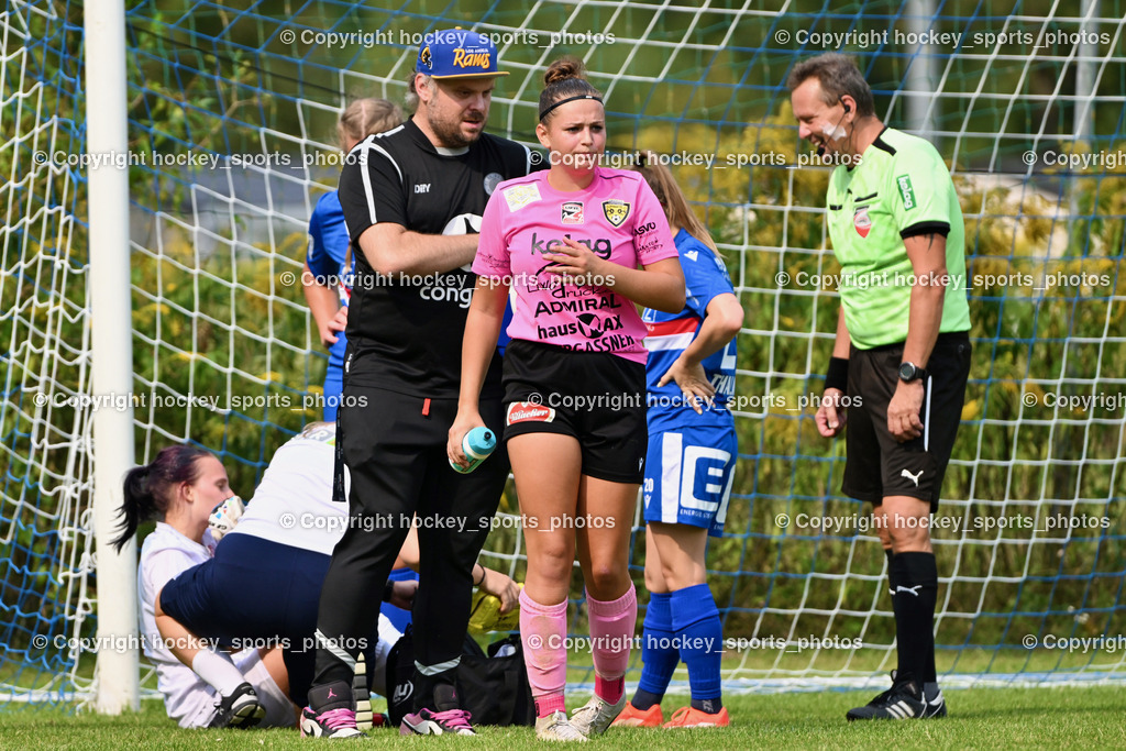 Carinthians Hornets vs. GAK 1902 Frauen | Sportlicher Leiter Carinthians Hornets Thomas Fian, , #19 Jana Christina Lemberger Carinthians Hornets, Leitgeb Martin Referee, Carinthians Hornets vs. GAK 1902 Frauen, Carinthians Hornets vs. GAK 1902 Frauen am 01.09.2024 in Sachsenburg (Sportplatz Sachsenburg), Austria, (Photo by Bernd Stefan)