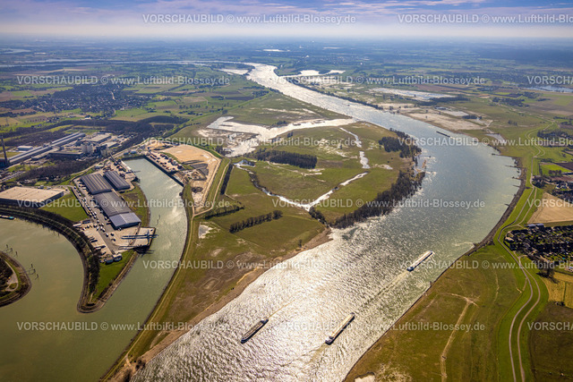 Voerde240310768 | Luftbild, Hafen Emmelsum, Fluss Rhein mit Rheinaue und Wesel-Datteln-Kanal, Emmelsum, Voerde, Nordrhein-Westfalen, Deutschland