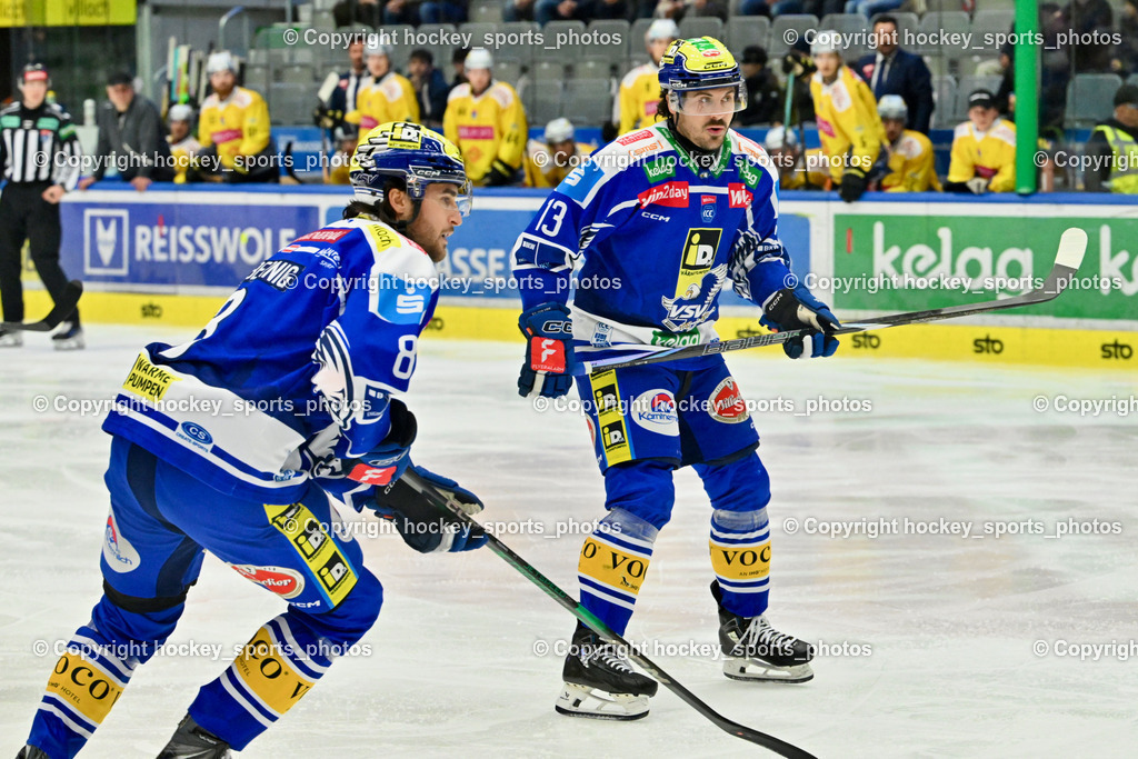 EC IDM WÄRMEPUMPEN VSV vs. Vienna Capitals | #8 Maximilian Rebernig EC VSV, #13 Adam Helewka EC VSV, EC IDM WÄRMEPUMPEN VSV vs. Vienna Capitals, EC IDM WÄRMEPUMPEN VSV vs. Vienna Capitals am 16.11.2025 in Villach (Stadthalle Villach), Austria, (Photo by Bernd Stefan)