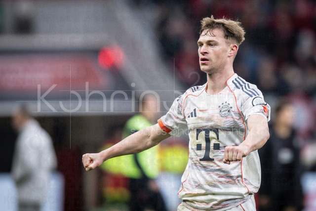 German Bundesliga, Bayer 04 Leverkusen vs. FC Bayern München, 14.03.2026 | LEVERKUSEN, GERMANY - MARCH 14: Joshua Kimmich (FC Bayern Muenchen, 6) celebrates after the German Bundesliga match on gameday 26 between Bayer 04 Leverkusen vs. FC Bayern München at BayArena on March 14, 2026 in Leverkusen, Germany. DFL REGULATIONS PROHIBIT ANY USE OF PHOTOGRAPHS AS IMAGE SEQUENCES AND/OR QUASI-VIDEO.