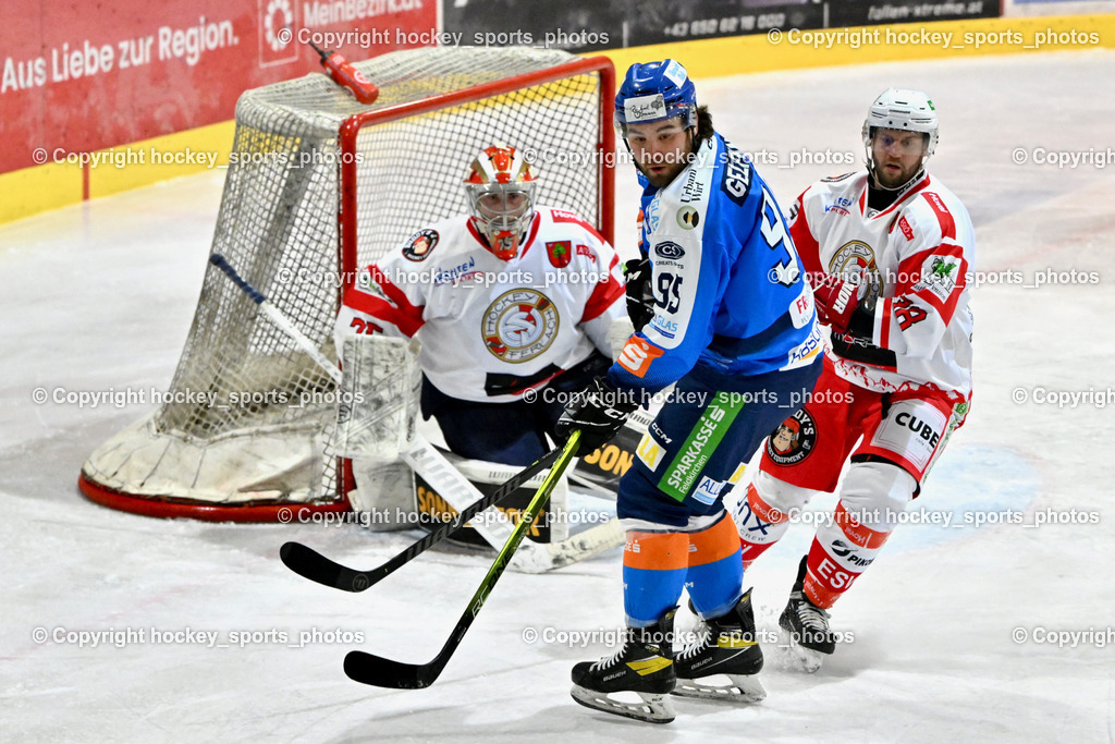 ESC Steindorf vs. ESV Ferlach  | #95 Gelfanov Ruslan ESC Steindorf, #75 Kropiunig Ralf ESV Ferlach, #38 Künstl Kevin ESV Ferlach, ESC Steindorf vs. ESV Ferlach , ESC Steindorf vs. ESV Ferlach  am 15.02.2026 in Steindorf (Ossiachersee Halle), Austria, (Photo by Bernd Stefan)