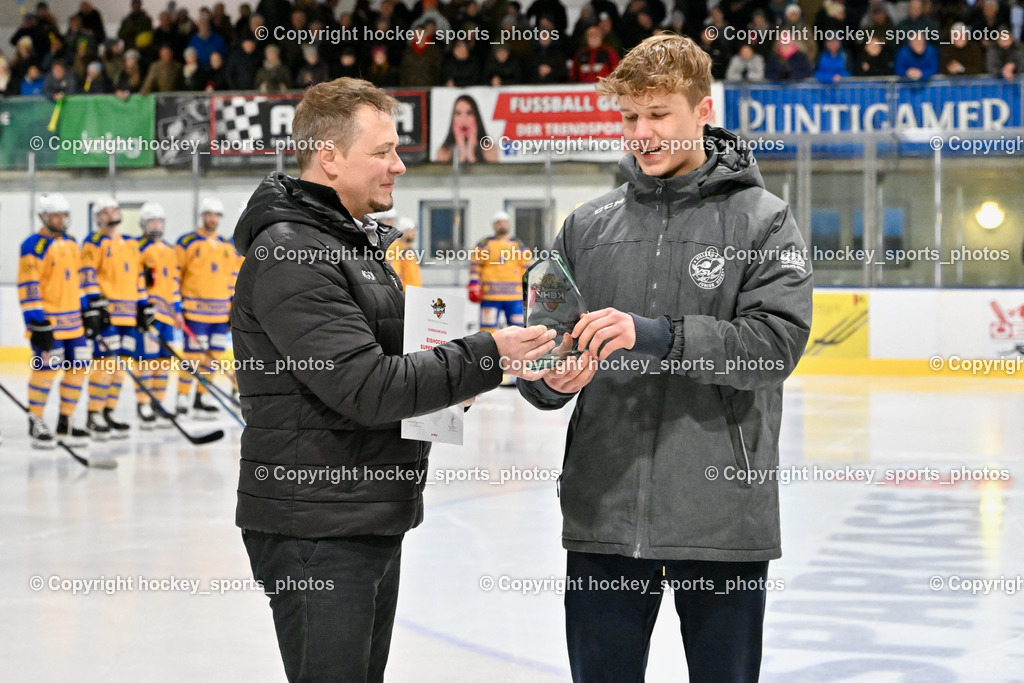  ESC Steindorf vs. EHC Althofen 2.3.2023 | Ehrung KEHV Superstar Wahl 2022/23, KEHV Präsident Michael Herzog Löschnig, Marco Steiner