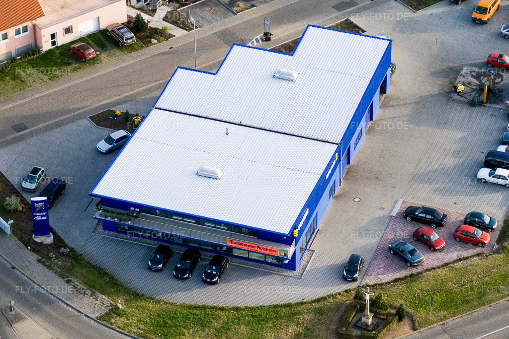 Luftbild: Nordring, Peugeot Autohaus Grün in Rülzheim im Bundesland Rheinland-Pfalz in Deutschland. Foto: IMG_4565.jpg vom 10.11.2006 durch Werner Riehm/FLY-FOTO.de