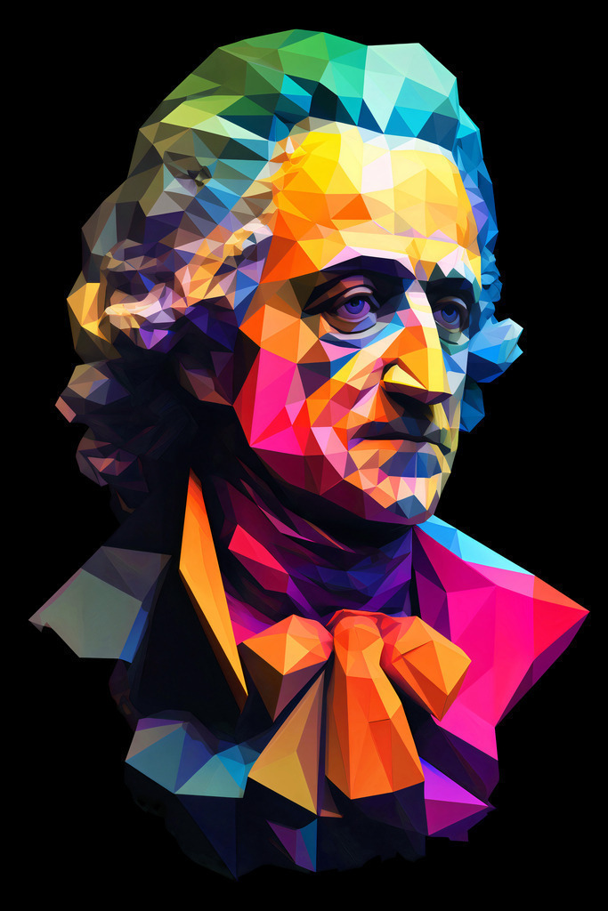 2307010 - Goethe | Modernes abstraktes Wandbil einer Büste von 
Johann Wolfgang von Goethe im Polygongrafik-Stil.