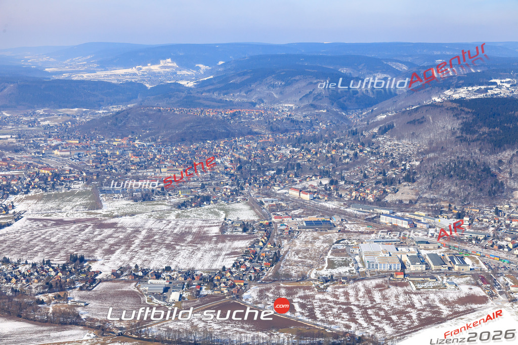 Die Luftaufnahme Winter - Sonneberg wurde vom UL-Flugzeug (keine Drohne) aus fotografiert.Hohe Druck- Auflösung-die Geschenkidee!
