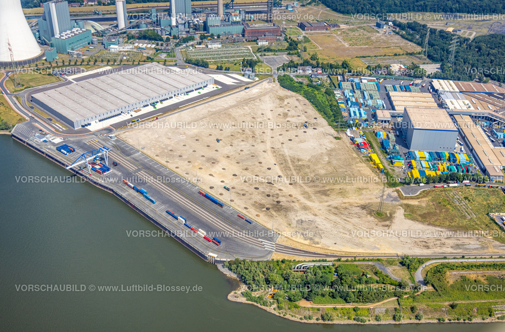 Duisburg220702580 | Luftbild, logport VI, Baustelle mit Neubau Logistikunternehmen DSV Halle, Alt-Walsum, Duisburg, Ruhrgebiet, Nordrhein-Westfalen, Deutschland