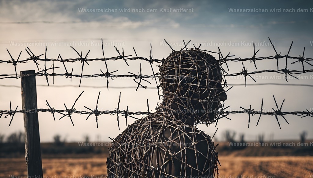Person hinter Stacheldraht | Eine Person gefangen hinter Stacheldraht - Realisiert mit Pictrs.com
