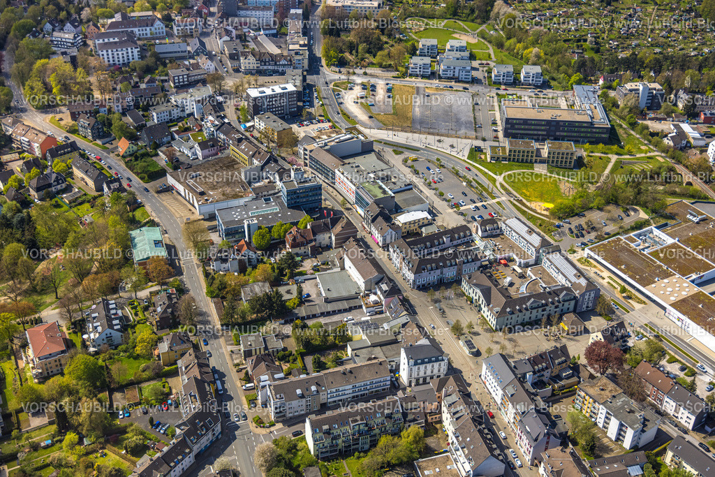Heiligenhaus230407639 | Luftbild, City Hauptstraße, Rathaus, Forum Hitzbleck Einkaufszentrum, Hefelmannpark, Hochschule Campus Velbert/Heiligenhaus, Leubeck, Heiligenhaus, Ruhrgebiet, Nordrhein-Westfalen, Deutschland