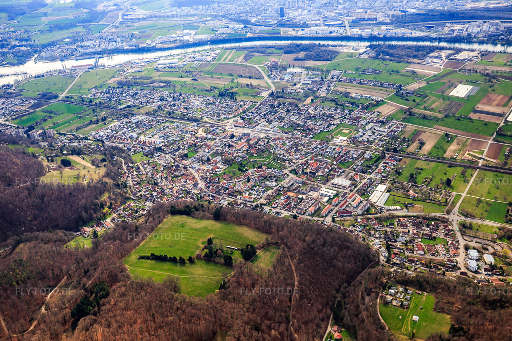 Luftbild: Ortsansicht aus Norden im Ortsteil Wyhlen in Grenzach-Wyhlen im Bundesland Baden-Württemberg in Deutschland. Foto: IMG_120223.jpg vom 17.03.2020 durch Werner Riehm/FLY-FOTO.de