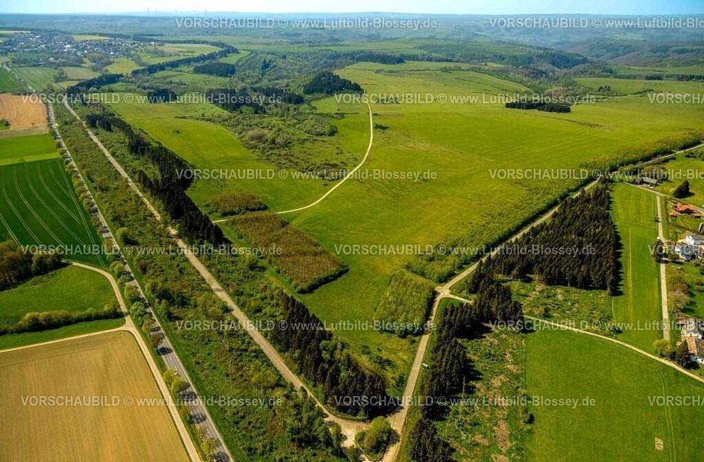Schleiden240502168DreibornerHochfläche | Luftbild, Waldgebiet und Dreiborner Hochfläche Naturschutzgebiet NSG zwischen Scheuren und Dreiborn, Baumallee und Wanderweg an der Landstraße L207, Fernsicht im Nationalpark Eifel, Herhahn, Schleiden, Nordrhein-Westfalen, Deutschland