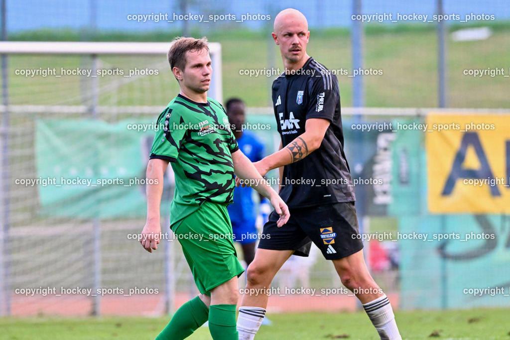 SC Landskron vs. Thal Assling  | #7 Markus Ulbing SC Landskron, #14 David Walder Thal Assling, SC Landskron vs. Thal Assling , SC Landskron vs. Thal Assling  am 09.08.2024 in Villach (Sportanlage Landskron), Austria, (Photo by Bernd Stefan)