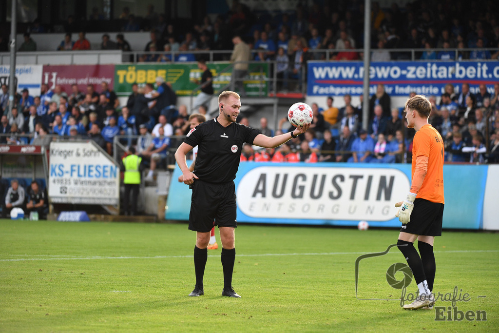 SV Meppen-VfB Lübeck | Herren Regionalliga Nord; SV Meppen (blau)-VfB Lübeck (weiß) am 01.08.2025 in Meppen (Hänsch-Arena), Photo: Philip Eiben 2025 - Realisiert mit Pictrs.com