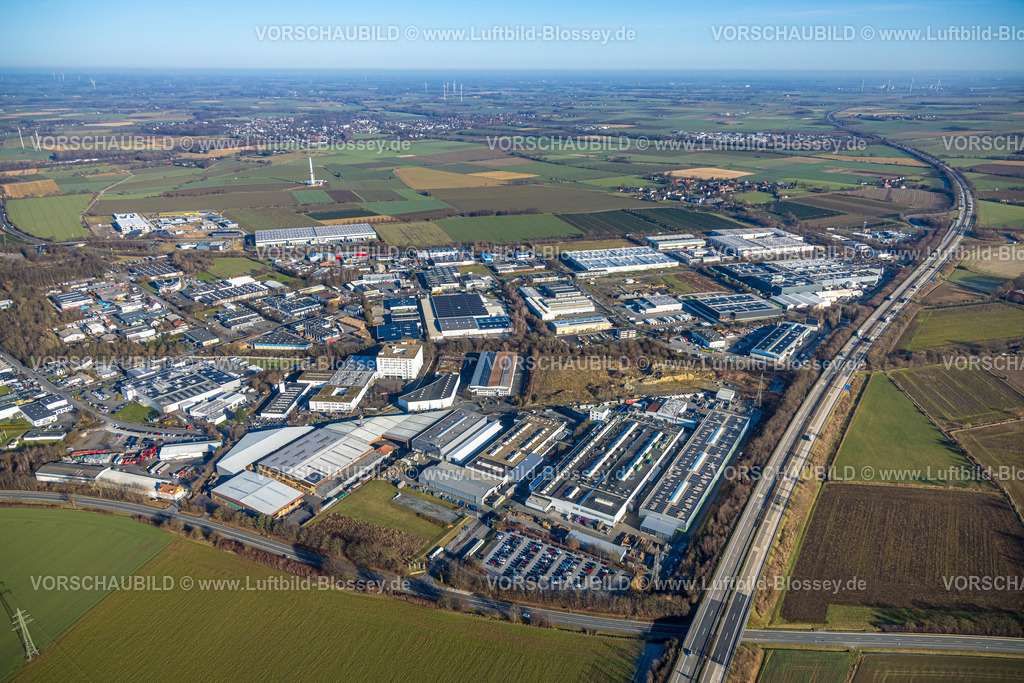 Soest260103992 | Luftbild, Gewerbegebiet Süd-Ost am Overweg an der Autobahn A44, hinten Gewerbegebiet Baustelle Wasserfuhr, ALSO Soest Elektrofachmarkt Opmünder Weg, Fernsicht, Müllingsen, Soest, Südwestfalen, Nordrhein-Westfalen, Deutschland