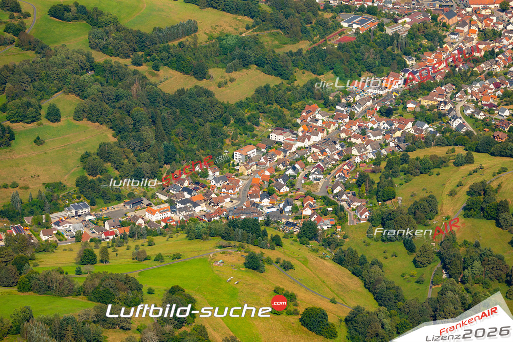 Das Luftbild zeigt :  Frammersbach - Die Luftaufnahme wurde 2024 vom UL-Flugzeug aus erstellt ( keine Drohne ) - Hochauflösende Luftaufnahme - Für grossformatige Ausdrucke geeignet. Die Geschenkidee !Mit Lizenz und Bildrechte bestellbar