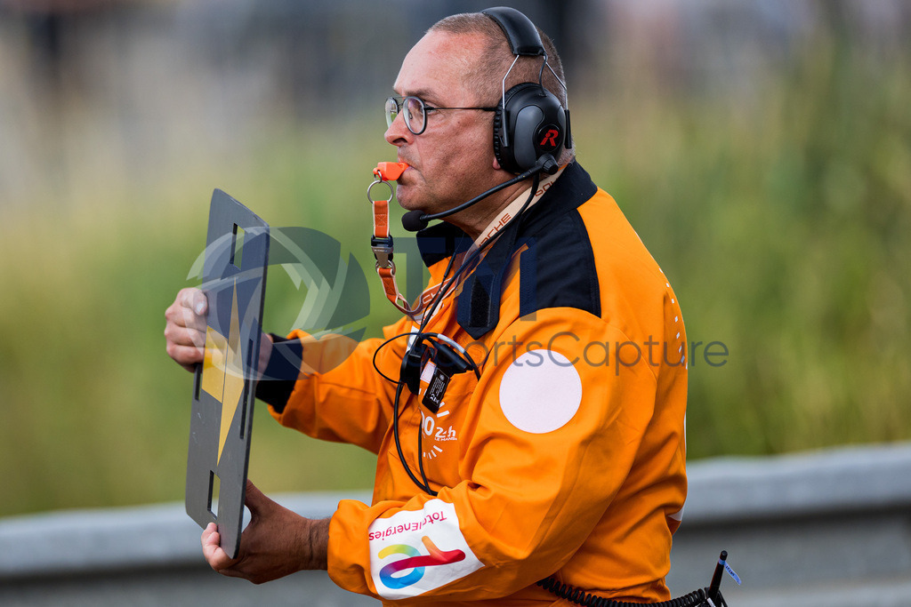 Trainproduction-20230610-2145 | LE MANS,FRANCE,10.Jun.23 - MOTORSPORTS - WEC, FIA World Endurance Championships, 24 Hours of Le Mans, Circuit de la Sarthe, race. Image shows a marshal. Photo: Trainproduction / Matthias Trinkl
