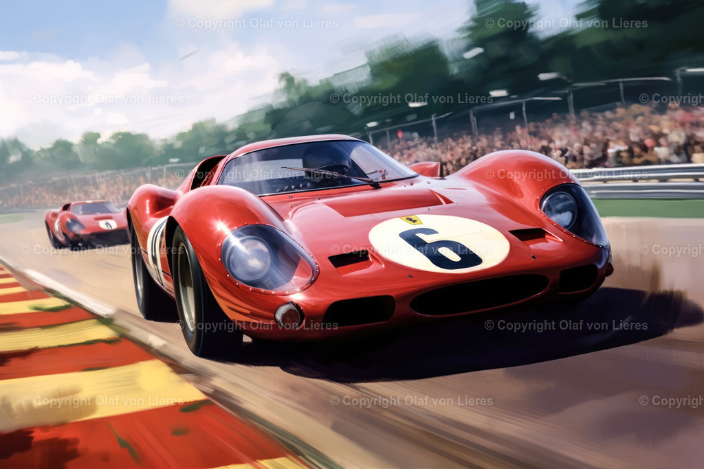 Ferrari Rennwagen | Ferrari LeMans 1966 Artwork als Wandbild