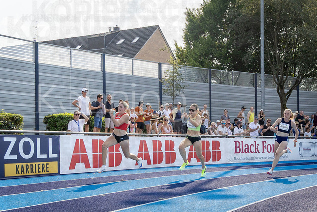 Multisport Event; Ratingen, 27.06.2026 | RATINGEN, GERMANY - JUNE 27, 2026 : Marie Dehning (GER / Germany), Célia Perron (FRA / France) and Léonie Cambours (FRA / France) over 200m competing during the Multisport Event at Stadion Ratingen on June 27, 2026 in Ratingen, Germany.