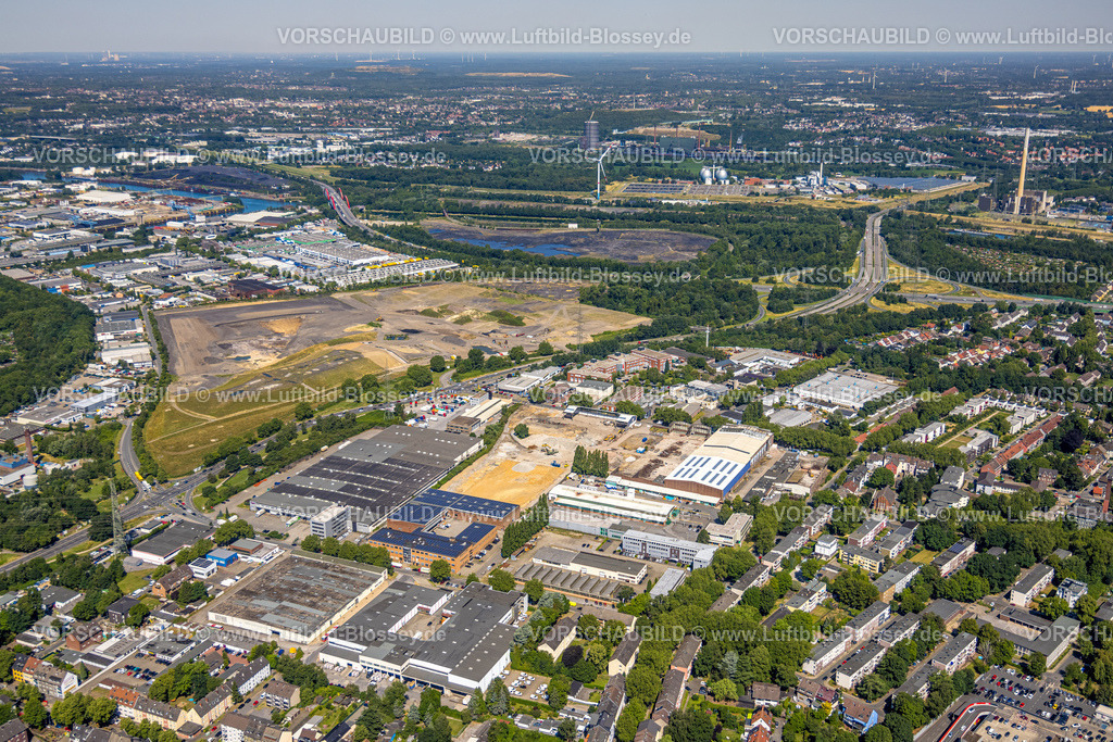 Essen230702622 | Luftbild, Neues Gewerbegebiet Freiheit Emscher, Gladbecker Straße und Daniel-Eckhardt-Straße, Gewerbepark Hafenstraße, Gewerbegebiet Teilungsweg, Vogelheim, Essen, Ruhrgebiet, Nordrhein-Westfalen, Deutschland