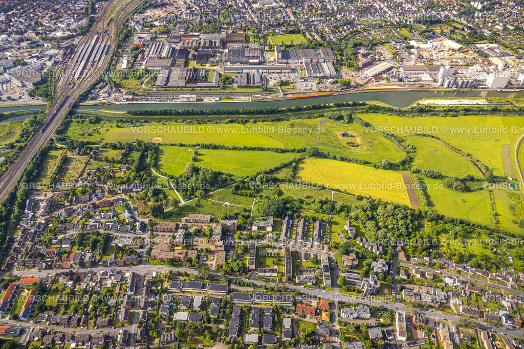 Hamm220601710 | Luftbild, Wohnsiedlung Nordenstiftsweg und Urbaner Garten Kornmersch, Lippeaue am Hafen, Bockum-Hövel, Hamm, Ruhrgebiet, Nordrhein-Westfalen, Deutschland