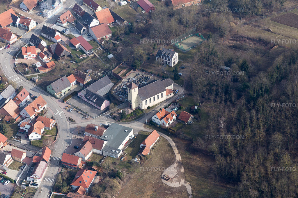Aerial view: View of the town in Neewiller-près-Lauterbourg in the state Bas-Rhin, France.Photo: IMG_096927.jpg taken on 02/19/2017 by Werner Riehm/FLY-FOTO.comResolution of the original: 5472 x 3648 px