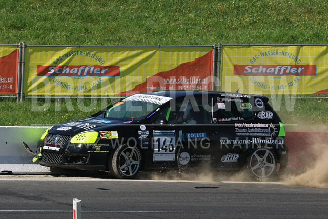 FIA European Hill Climb Championship – Rechberg 2026    | FIA European Hill Climb Championship at Rechberg, held from 24 to 26 April 2026 near Tulwitz, Styria, Austria. The image shows Michael HÖBEL (AUT) VW Golf 5 GTI, crash.     