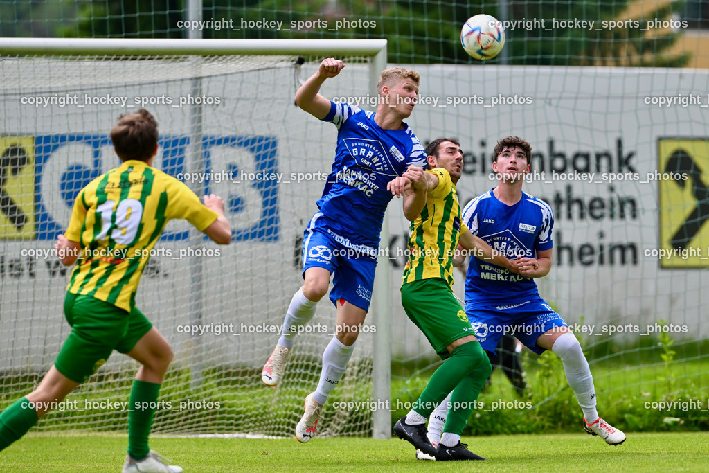 WSG Radenthein vs. St. Michael ob Bleiburg | #5 Sebastian Visotschnig St. Michael ob Bleiburg, #22 Miljan Urosevic WSG Radenthein, #11 Tobias Suschnig St. Michael ob Bleiburg, WSG Radenthein vs. St. Michael ob Bleiburg, WSG Radenthein vs. St. Michael ob Bleiburg  am 15.06.2024 in Radenthein (Sportplatz Radenthein), Austria, (Photo by Bernd Stefan)