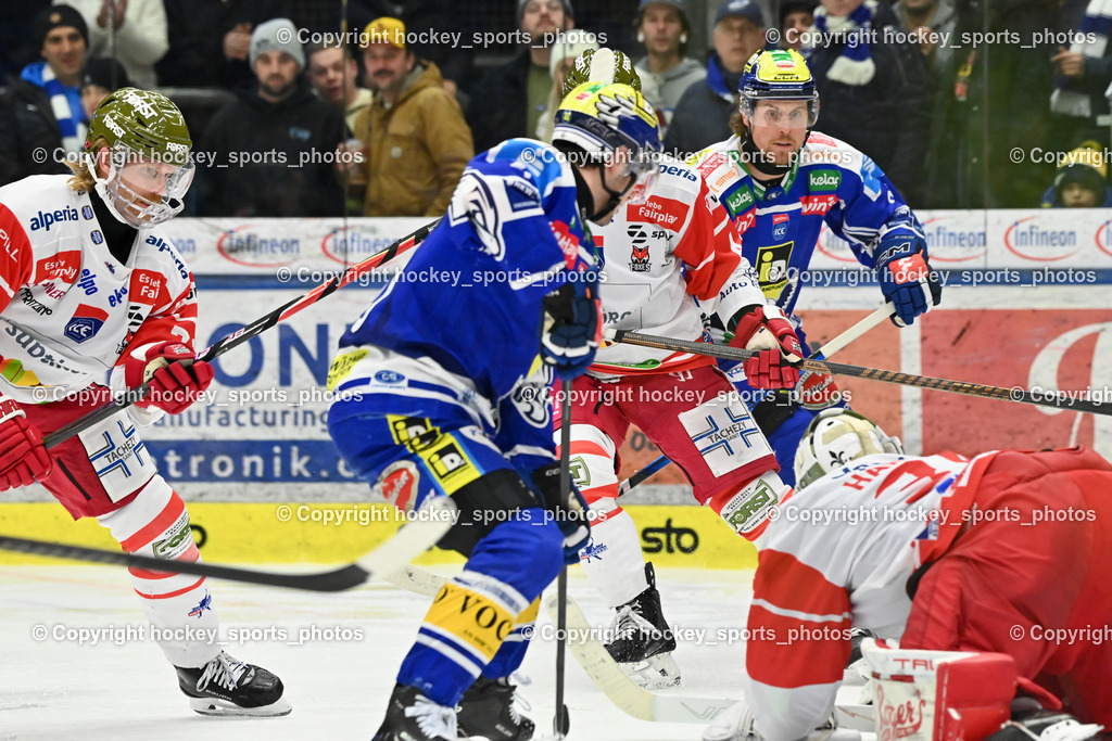 EC IDM WÄRMEPUMPEN VSV vs. HCB Südtirol Alperia | #73 Philip Samuelsson HCB Südtirol Alperia, #25 Brett Ritchie EC VSV, #38 Samuel Harvey HCB Südtirol Alperia, EC IDM WÄRMEPUMPEN VSV vs. HCB Südtirol Alperia, EC IDM WÄRMEPUMPEN VSV vs. HCB Südtirol Alperia am 28.12.2025 in Villach (Stadthalle Villach), Austria, (Photo by Bernd Stefan)