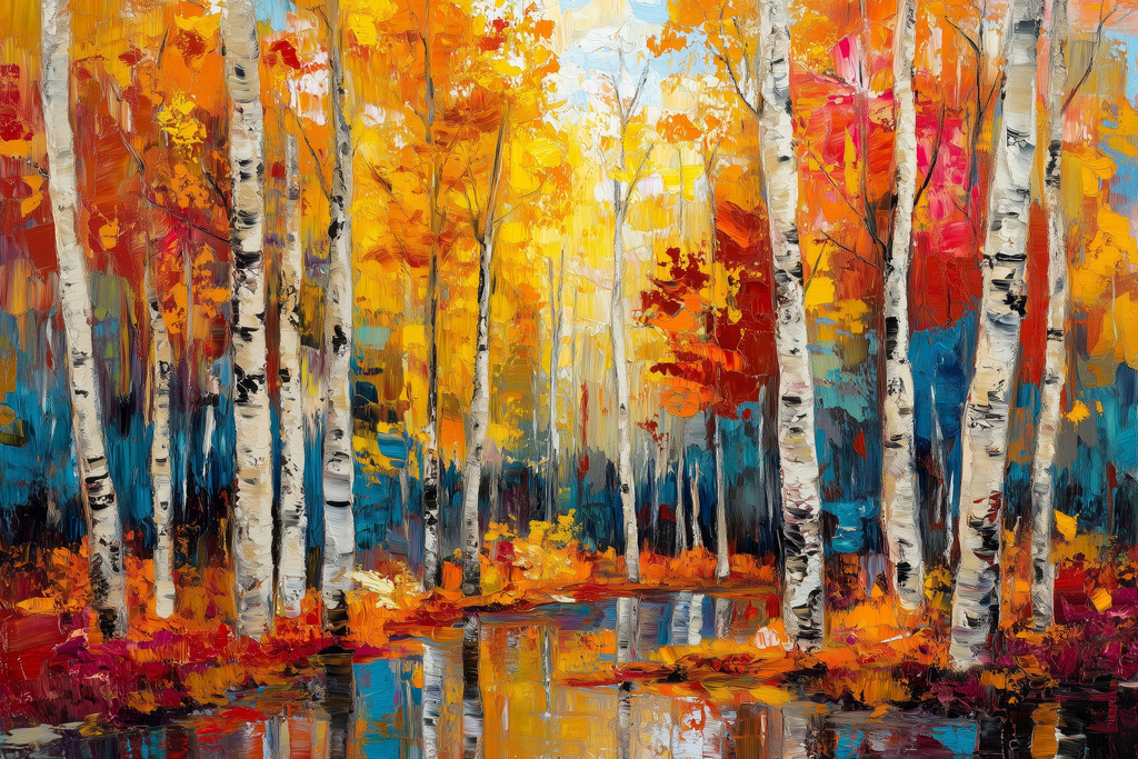 2410023 - Herbstlicher Wald | Ein goldener herbstlicher Wald im Stil eines Gemäldes.