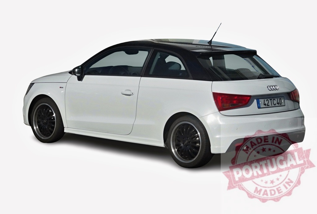 White Audi A1 sportback car parked on white background | White Audi A1 with black roof parked on white background, showcasing its sporty design - Realized with Pictrs.com