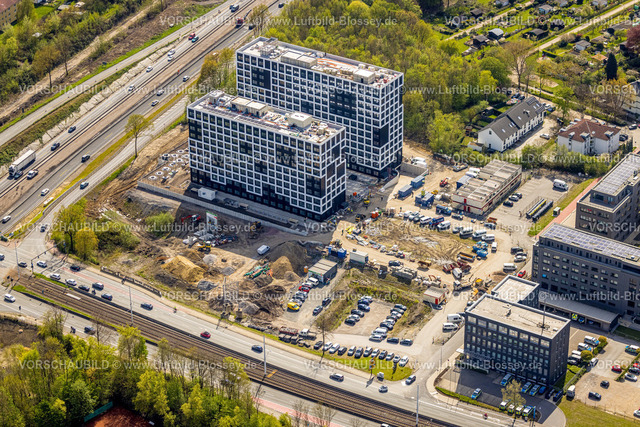 Bochum230404027 | Luftbild, Seven Stones Quartier, Studenten Appartements, Baustelle und Neubau eines Gebäudekomplexes in Modulbauweise am Community Campus, Wiemelhausen, Bochum, Ruhrgebiet, Nordrhein-Westfalen, Deutschland