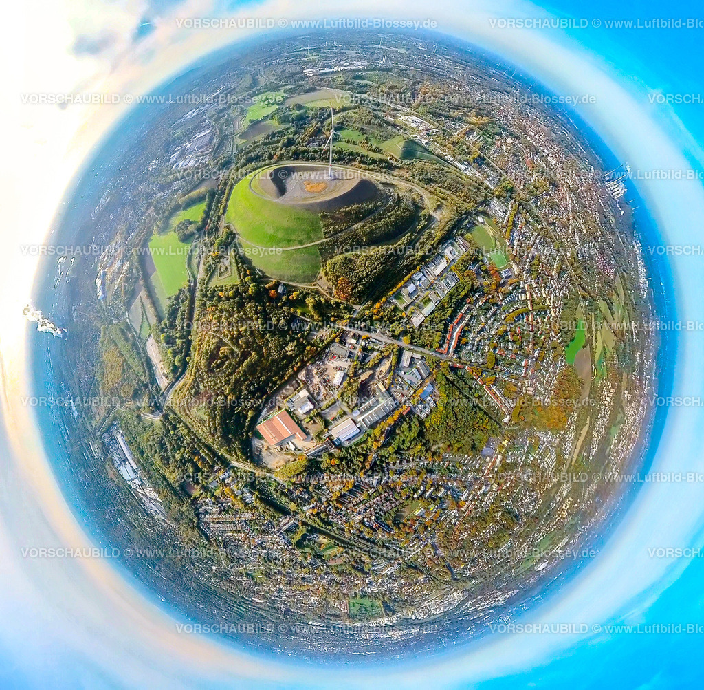 Gladbeck20221006_1Mottbruchhalde4 | Luftbild, Mottbruchhalde mit Windrad, Fisheye Aufnahme, Fischaugen Aufnahme, 360 Grad Aufnahme, Brauck, Gladbeck, Fisheyeaufnahme, Ruhrgebiet, Nordrhein-Westfalen, Deutschland